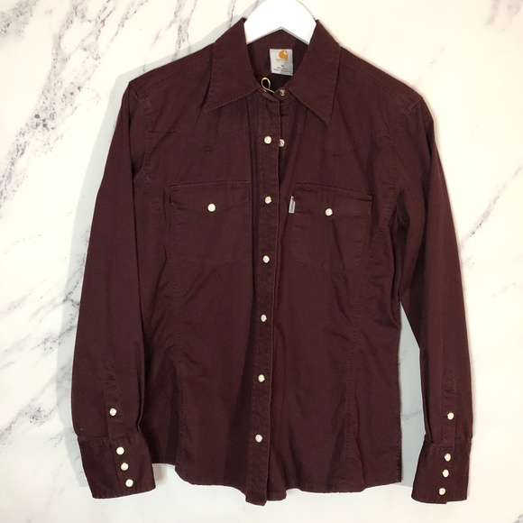 Carhartt Tops - Carhartt || burgundy pearl snap button down shirt